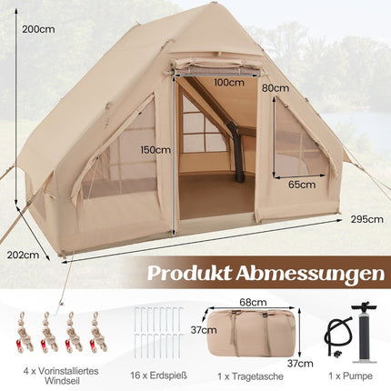 Inflatable Cotton Camping Tent for 4-6 People with Pump & 7 Window Beach Tent