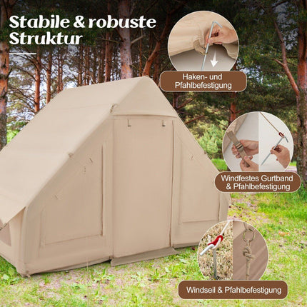 Inflatable Cotton Camping Tent for 4-6 People with Pump & 7 Window Beach Tent