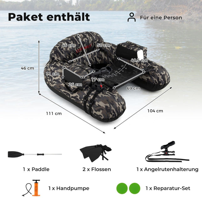 Nafukovací rybářský člun s držákem prutu a pádlem