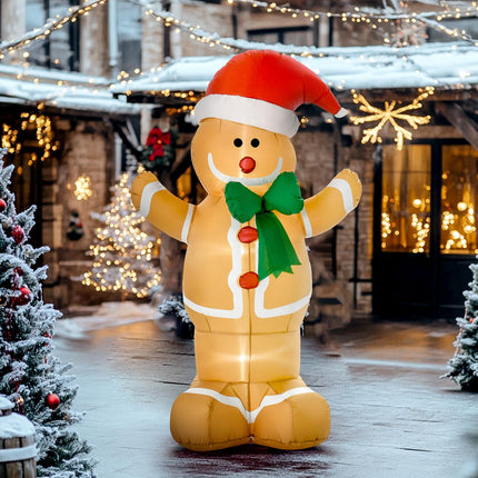 Nafukovací perníkový panáček s LED osvětlením, 183cm, venkovní dekorace