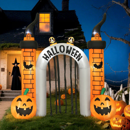 Nafukovací halloweenská brána, motiv dýní, LED osvětlení, kolíky