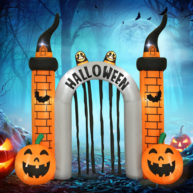Nafukovací halloweenská brána, motiv dýní, LED osvětlení, kolíky