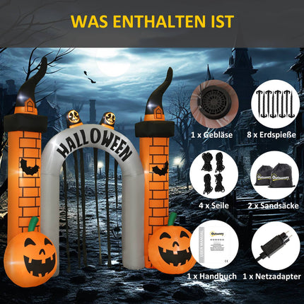 Nafukovací halloweenská brána, motiv dýní, LED osvětlení, kolíky