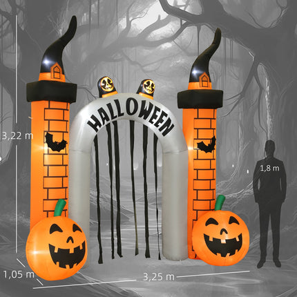 Nafukovací halloweenská brána, motiv dýní, LED osvětlení, kolíky