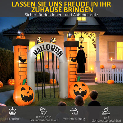 Nafukovací halloweenská brána, motiv dýní, LED osvětlení, kolíky