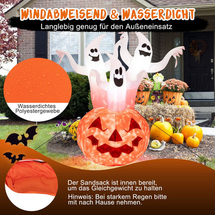 Nafukovací halloweenští duchové s dýní, LED, 182 cm