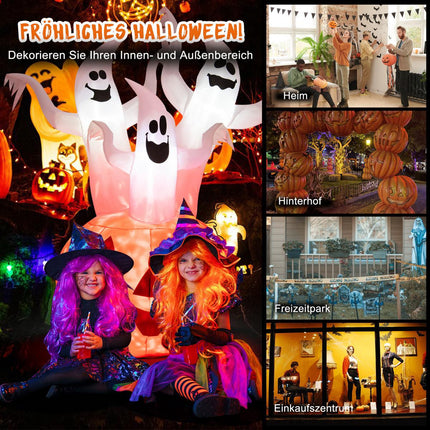 Nafukovací halloweenští duchové s dýní, LED, 182 cm