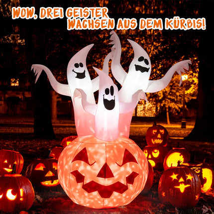 Nafukovací halloweenští duchové s dýní, LED, 182 cm