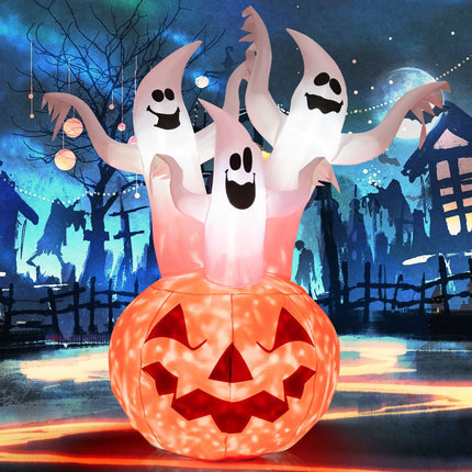 Nafukovací halloweenští duchové s dýní, LED, 182 cm