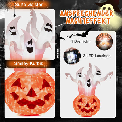 Nafukovací halloweenští duchové s dýní, LED, 182 cm