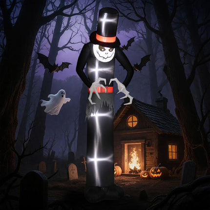 Nafukovací halloweenský duch s kloboukem, 5 LED světel, 306cm