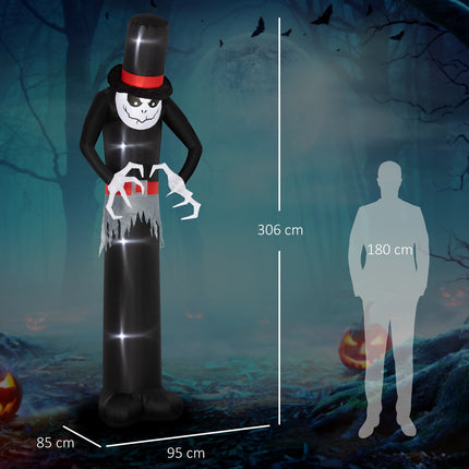 Nafukovací halloweenský duch s kloboukem, 5 LED světel, 306cm