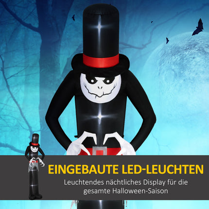 Nafukovací halloweenský duch s kloboukem, 5 LED světel, 306cm
