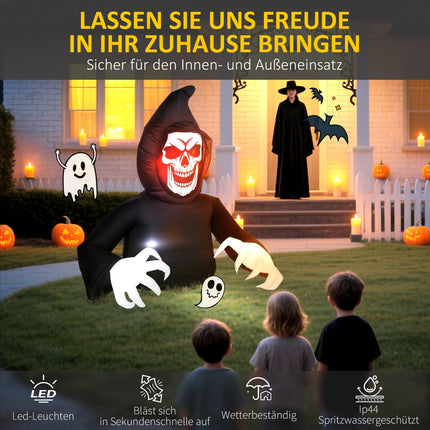 Nafukovací halloweenská smrtka s LED osvětlením a dmychadlem