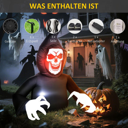 Nafukovací halloweenská smrtka s LED osvětlením a dmychadlem