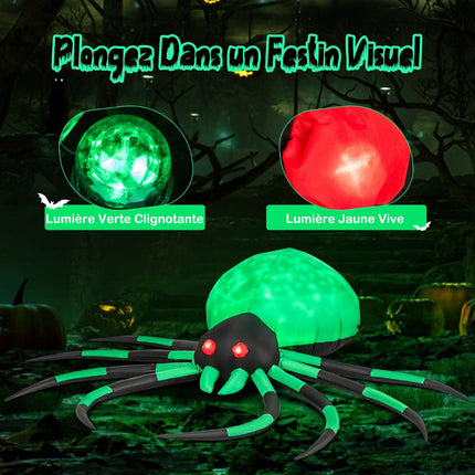 Nafukovací halloweenský pavouk, otáčivé LED osvětlení, 200cm