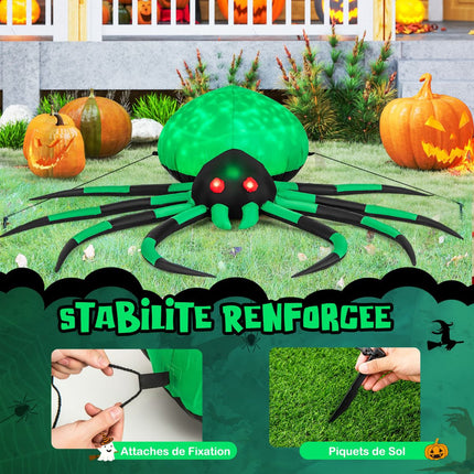 Nafukovací halloweenský pavouk, otáčivé LED osvětlení, 200cm