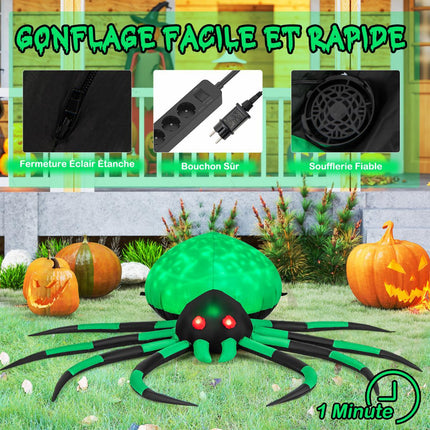 Nafukovací halloweenský pavouk, otáčivé LED osvětlení, 200cm