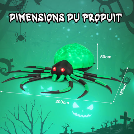 Nafukovací halloweenský pavouk, otáčivé LED osvětlení, 200cm