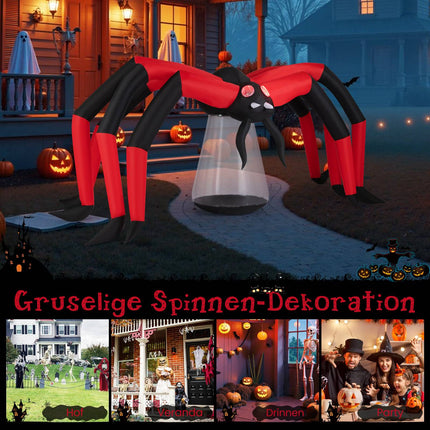 Nafukovací halloweenský pavouk s LED očima, 313 cm
