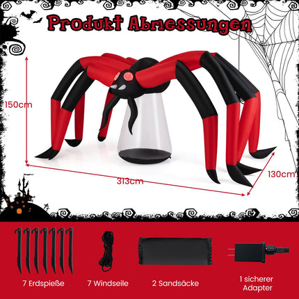 Nafukovací halloweenský pavouk s LED očima, 313 cm