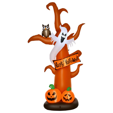 Nafukovací halloweenský strom s duchem, dýní a LED osvětlením, 2.7m