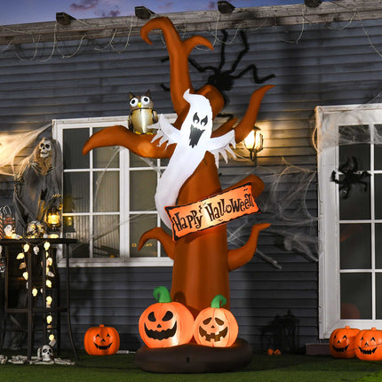 Nafukovací halloweenský strom s duchem, dýní a LED osvětlením, 2.7m