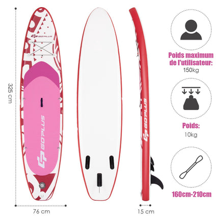 Nafukovací paddleboard 325x76x16cm, set, růžová