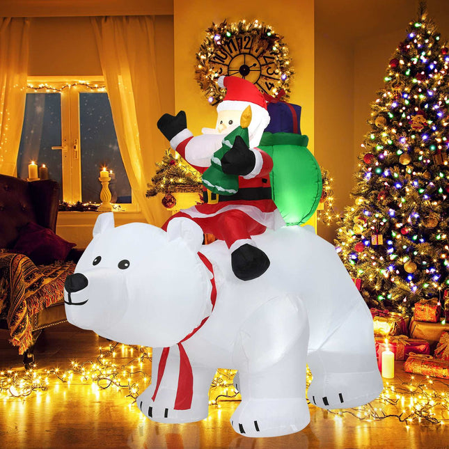 Inflatable Polar Bear with Santa, 200cm LED Christmas Decor
