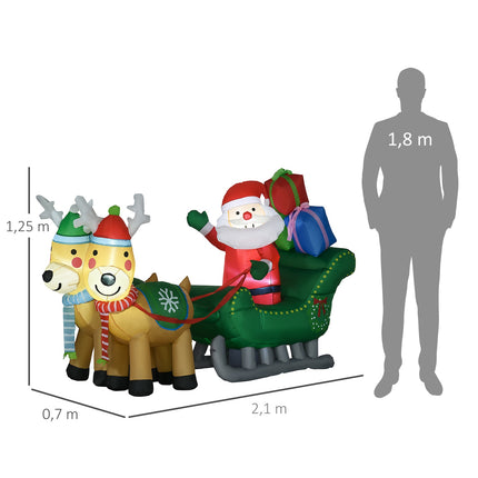 Nafukovací Santa se sobem, 210cm LED, voděodolná dekorace