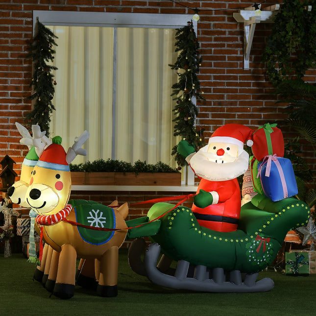 Inflatable Santa with reindeer, 210cm LED, waterproof decor