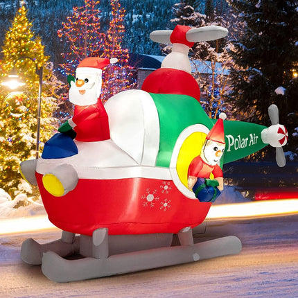 Nafukovací Santa ve vrtulníku, 180cm, LED venkovní dekorace