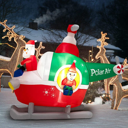 Nafukovací Santa ve vrtulníku, 180cm, LED venkovní dekorace