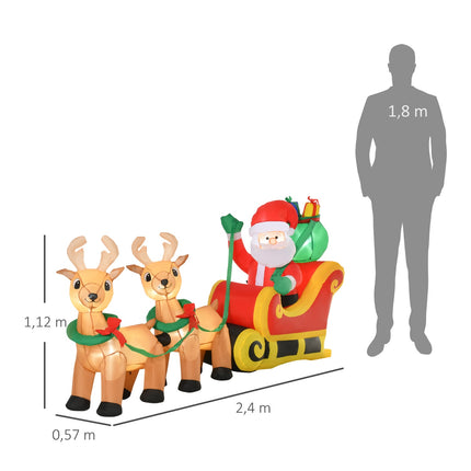 Inflatable Santa Sleigh with Reindeer, LED Lights, 240cm