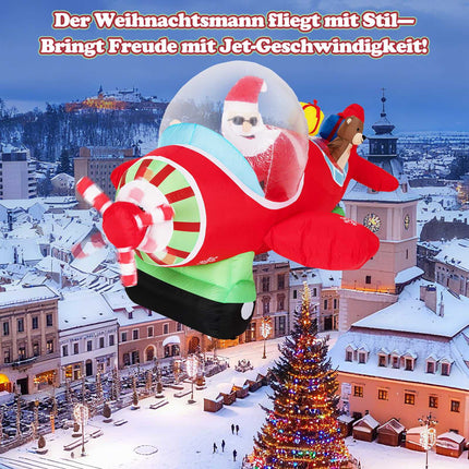 Nafukovací Santa v letadle s LED osvětlením, 220 cm