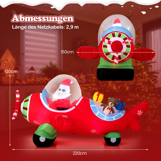 Nafukovací Santa v letadle s LED osvětlením, 220 cm