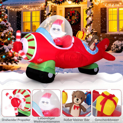Nafukovací Santa v letadle s LED osvětlením, 220 cm