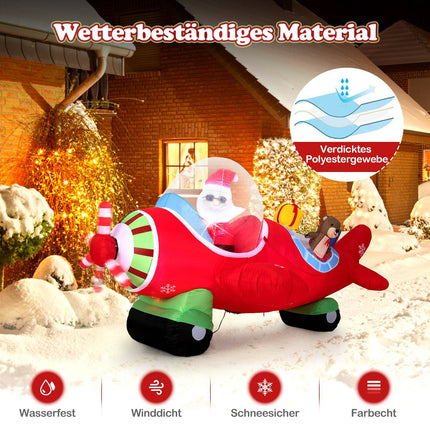Nafukovací Santa v letadle s LED osvětlením, 220 cm