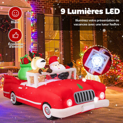 Nafukovací Santa v autě s 9 LED světly, 2.35 m