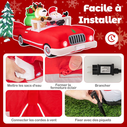 Nafukovací Santa v autě s 9 LED světly, 2.35 m