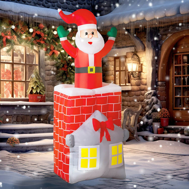 Inflatable Santa in Chimney with LEDs and Blower
