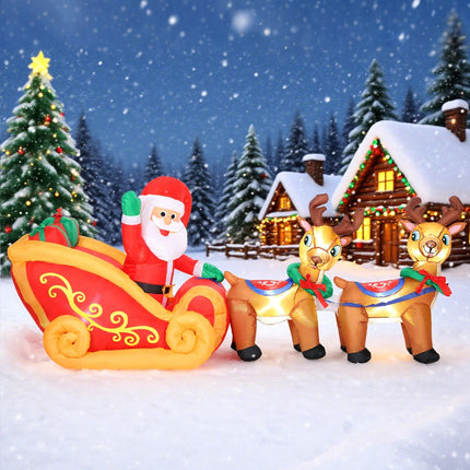 Nafukovací Santa v saních, vánoční dekorace, polyester