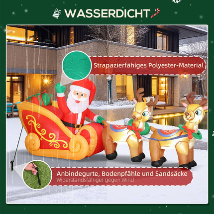 Nafukovací Santa v saních, vánoční dekorace, polyester