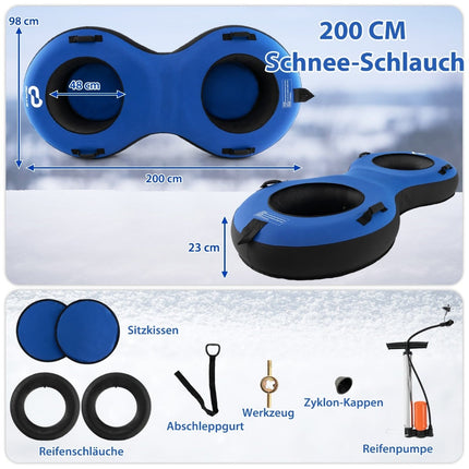 Aufblasbarer Schneereifen für 2 Personen, 200 cm, strapazierfähig, Blau