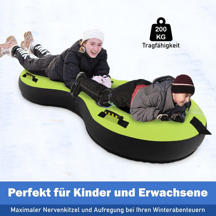 Inflatable Snow Tube for 2, Green, Includes Pump & Handles