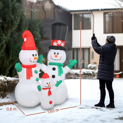 Inflatable Snowman Family, 1.8m Christmas Decor with LEDs