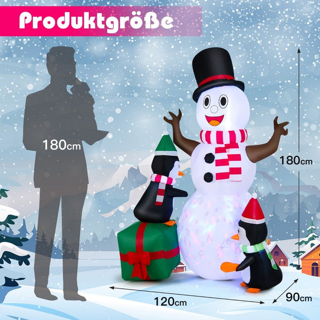 Inflatable Snowman with Penguins, LED Lights, 180 cm