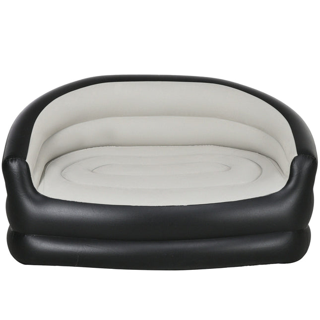 Inflatable sofa for 2, plush and portable, light gray