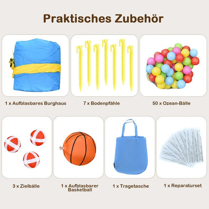 Nafukovací skákací hrad se skluzavkou, bazénkem s míčky a basketbalovým košem 477 x 241 x 208 cm (bez dmychadla)