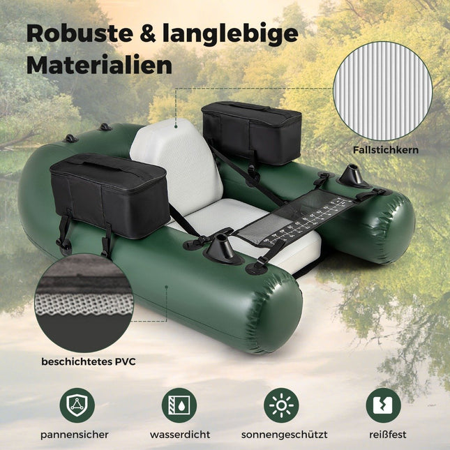 Inflatable fishing boat, inflatable boat, fishing boat with backrest, paddle boat, 157 x 114 x 35 cm